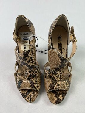 Nine West Brown Beige Snake-Print Multi-Strap High Heel Sandals
